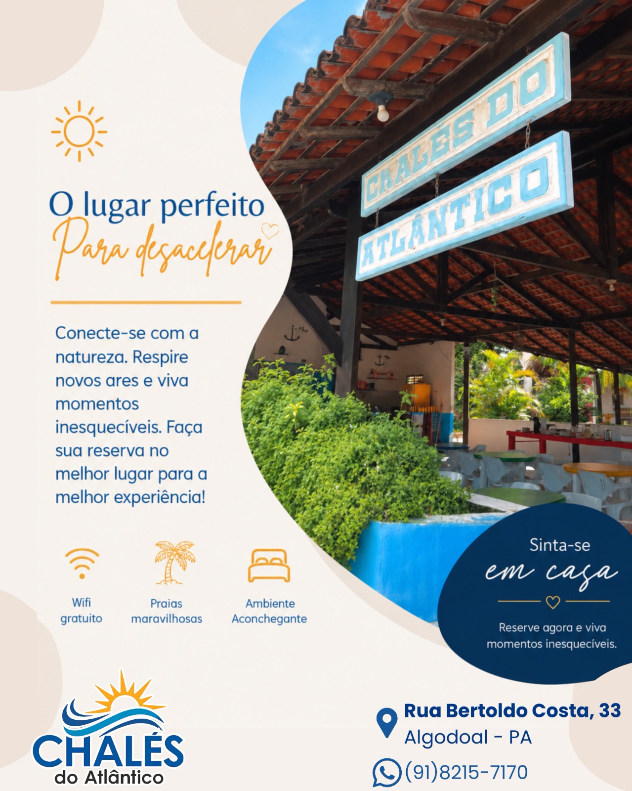 O lugar perfeito para desacelerar 🌿✨

Conecte-se com a natureza, respire novos ares e viva momentos inesquecíveis. Aqui, cada detalhe é pensado para você se sentir em casa 💙

✔️ Wi-Fi gratuito
✔️ Praias maravilhosas
✔️ Ambiente aconchegante

📍 Rua Bertoldo Costa, 33 - Algodoal - PA
📞 (91) 8215-7170

Reserve agora e viva momentos inesquecíveis! 🌴

#ChalesDoAtlantico #DescansoPerfeito #Natureza #Salinopolis #ReserveAgora