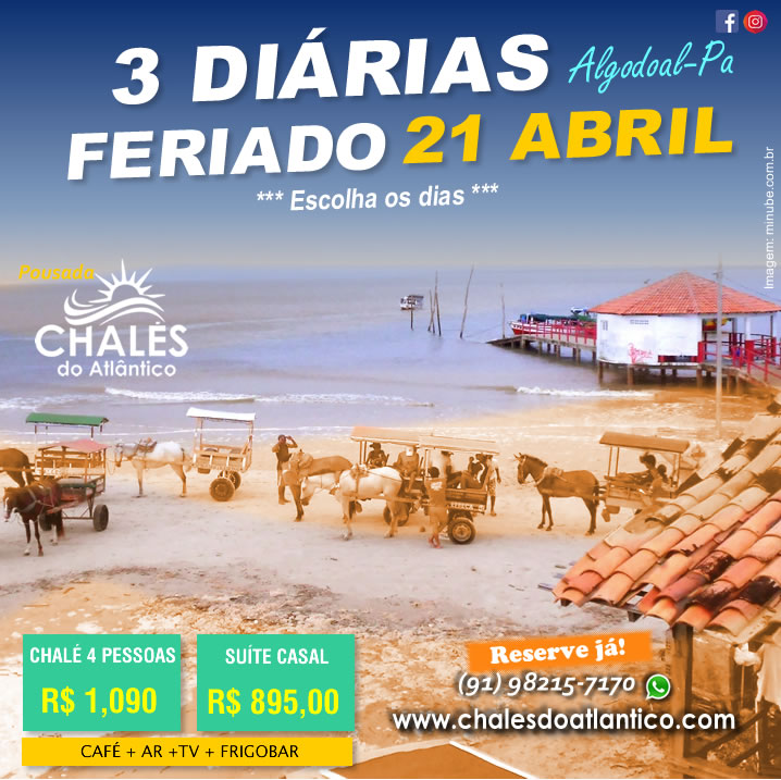 APROVEITE! FERIADO 21 DE ABRIL 2026
E VENHA PARA ALGODOAL
Desperte em um dos nossos confortáveis chalés, rodeados por belas paisagens e a poucos passos da praia. ,

#feriado #feriadobelem #ferias2026 #cop30 #copbelem #copamazônia #cop30pará #algodoal #algodoalpará #algodoal_maiandeua #praiadaprincesa #maruda #marapanim #pousadanapraia #FériasNaPraia#PraiaParadisiaca#DescanseNaPraia#SolEMar#RefugioPraiano#EscapePraiano#PousadaComVista#AmoAPraia#RelaxamentoNaPraia#PousadaTropical#CantoDoMar#VerãoEmFamilia#PousadaDoVerão#beachgetaways